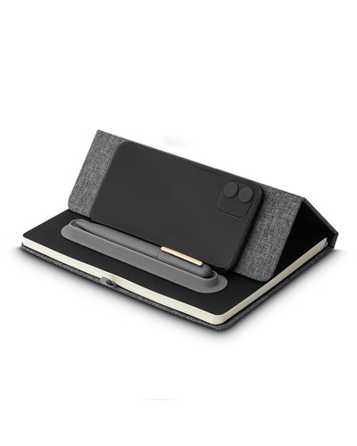 CADERNO EM TECIDO COM PORTA CANETA PERSONALIZADO