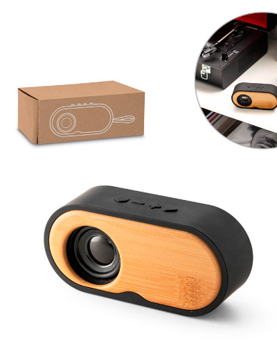 Brindes Personalizados - Caixa de som em bambu portátil personalizada