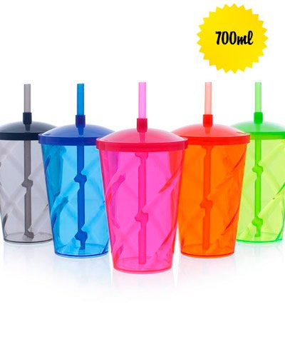 Brindes Personalizados - Copo Twister com Tampa e Canudo Personalizado
