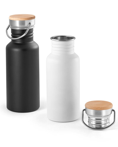 Brindes Personalizados - GARRAFA DE INOX 500ML COM TAMPA DE BAMBU PERSONALIZADA