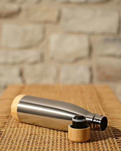 Garrafa em Aco Inox com tampa em Bambu Personalizada
