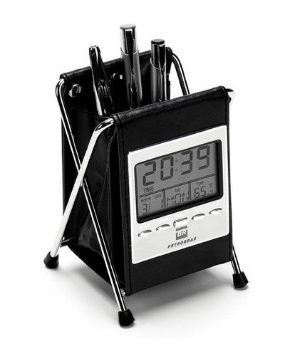 Porta Canetas com Relógio de Mesa Personalizado