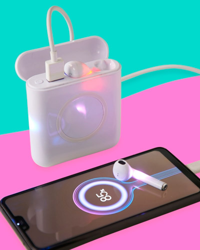 Brindes Personalizados - Power Bank Wireless com Fone de Ouvido Personalizado